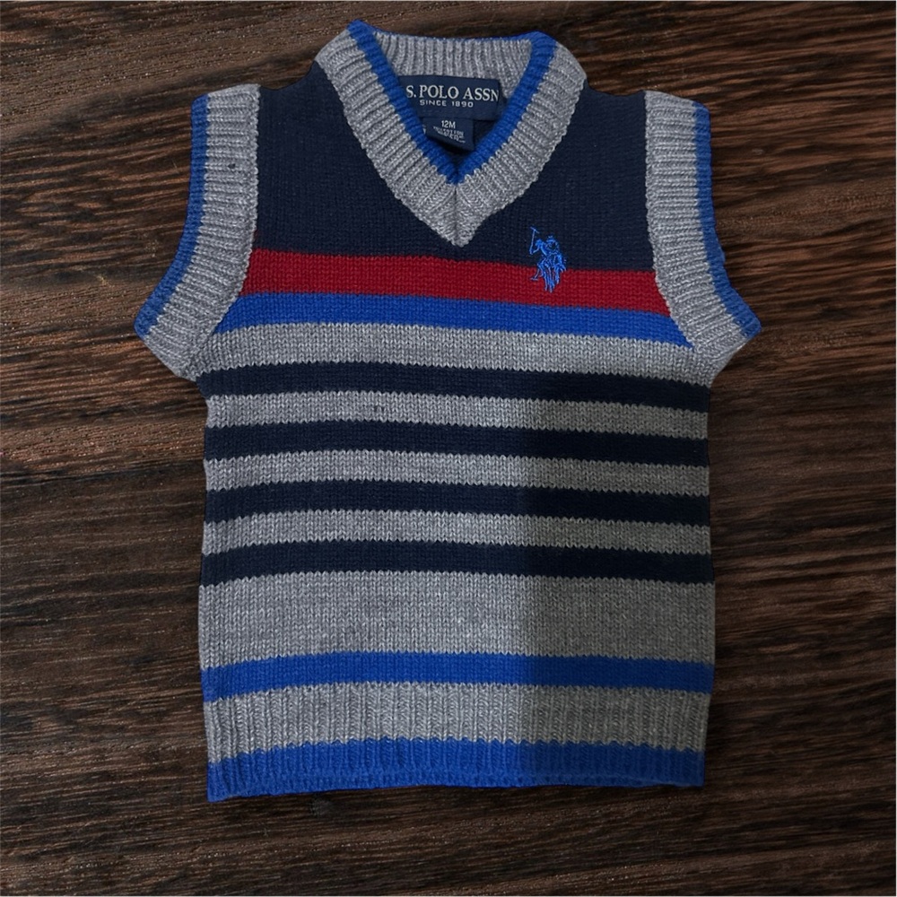 U.S. Polo Assn. Navy and Gray Striped Vest